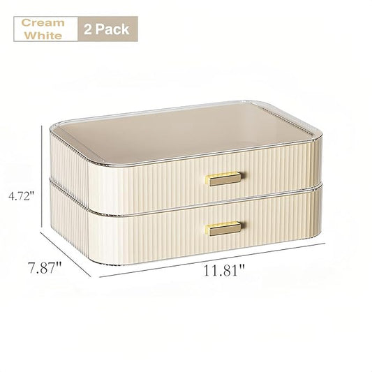 Decorcode 2 Pack Stackable Makeup Organizer with Drawers, Bathroom Storage for Eyeshadow Palettes, Cosmetics, and Beauty Supplies. Ideal for Vanity Counter, Cabinet, Entryway Table, Desk