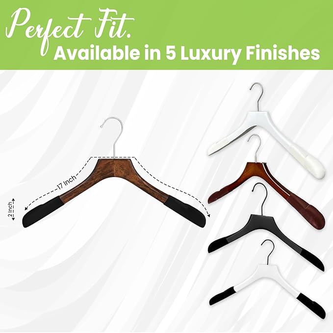 All Hung Up Hangers - Premium Luxe Wooden Hangers for Women, Wide Shoulder Design for Dresses, Skirts, Sweaters & Blouses, Heavy Duty with Velvet Grip, Mahogany with Black Velvet, 12 pcs