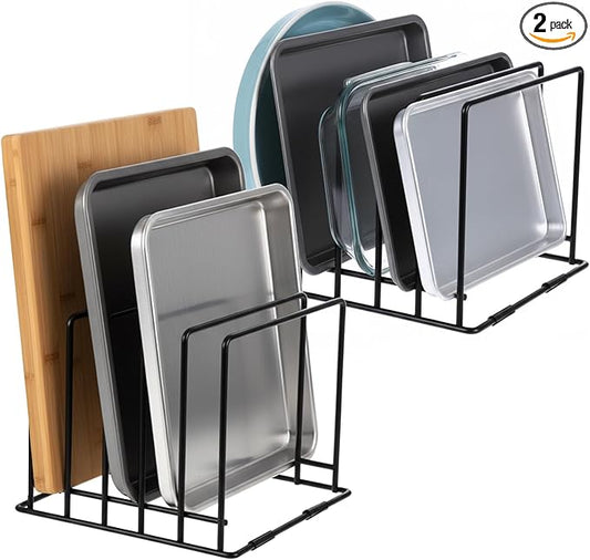 Nodaaiie 2-Pack Steel Cutting Board Organizer, Bakeware Organizer Rack, 5-Slot Baking Sheet Organizer Rack for Kitchen Storage, for Cutting Boards, Cookie Sheets, and Baking Pans, 8.7" x 7.4" x 6.3"