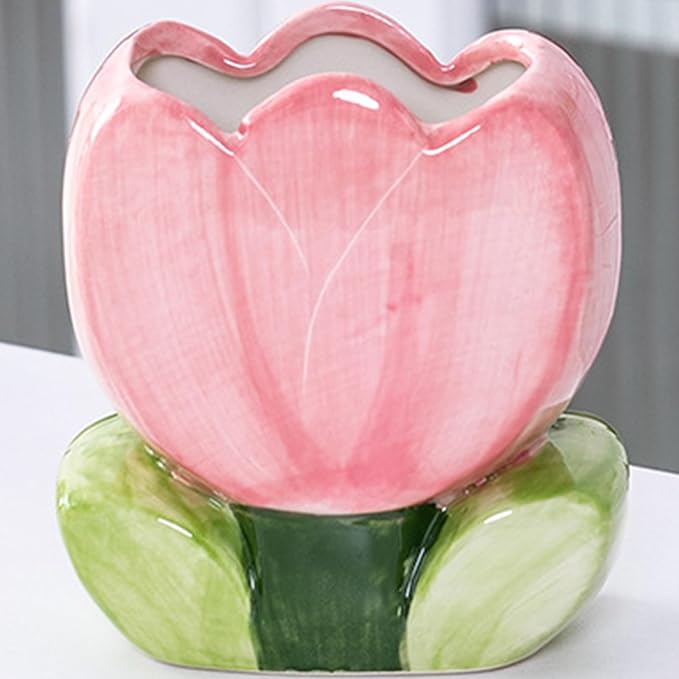 Cute Toothbrush Holder Pen Holder for Desk Pink Vase Decor Aesthetic Pencil Holder for Office Makeup Brush Holder Kawaii Desk Accessories Tulips Home Decor Birthday Gifts for Women