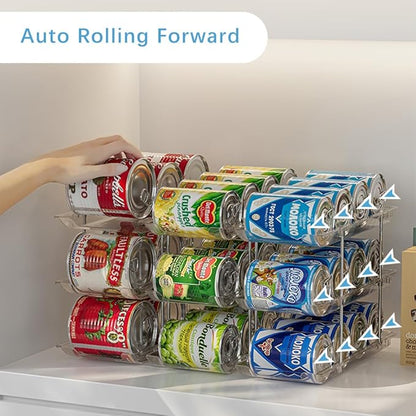 STORICANS Can Organizer For Pantry, Adjustable Height And Width Canned Goods Organizer, Soup Can Rollers Organizer Holds Up to 48 Cans for Kitchen Cabinet or Refrigerator (CLear 4 Tier)