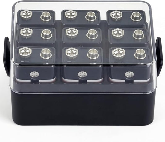 ALCYON 9V Battery Organizer Storage Case, Battery Vault Box Container for 12pcs 9V Batteries, Plastic Clear Protective Battery Holder for Travelling/Home/Office (Box Only, Black)