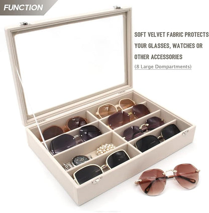KLOUD City Velvet Sunglasses Organizer, Glasses Storage Box Sunglasses Storage Holder Box,Glasses Display Case with 8 Slots