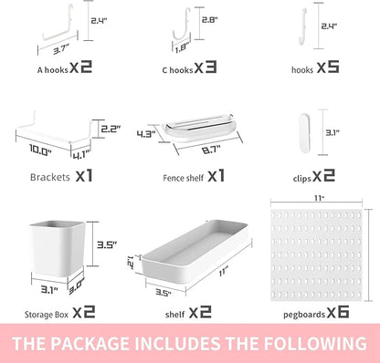 Pegboard Combination Kit with Shelf and Hooks No Punching for Garage Kitchen Living Room Bathroom Office,Pegboard Wall Organizer (White, 33" x 22")