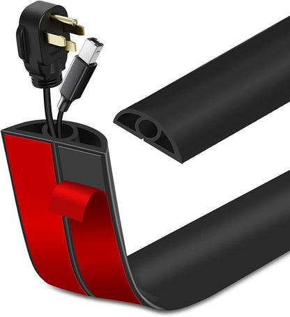 Floor Cord Cover Self Adhesive Cord Hider Floor Extension Cord Covers for Floor Power Cord Protector Cable Management Prevent Cable Trips Cable Cavity 0.32" W x 0.32" H (Black, 20Ft)