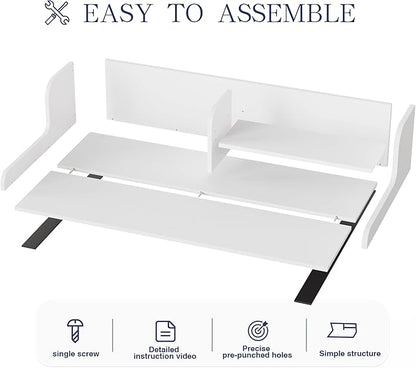 DTK Washer Dryer Wood Countertop with Shelf, Laundry Topper with Non-Slip Mat,27.55" Depth x 54" Width Dryer Covers for The Top with Edge Rails (White)