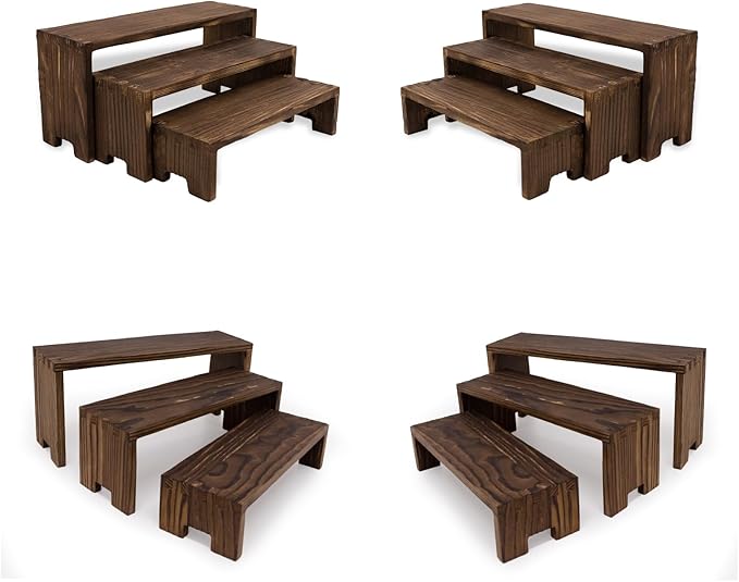 4Set Small Display Riser Wood Risers Wooden Cupcake Display Stand 3 Tiered 12Pcs Racks Cake Stands Dessert Food Perfume for Vendors Event for Party
