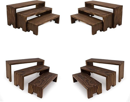 4Set Small Display Riser Wood Risers Wooden Cupcake Display Stand 3 Tiered 12Pcs Racks Cake Stands Dessert Food Perfume for Vendors Event for Party