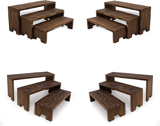 4Set Small Display Riser Wood Risers Wooden Cupcake Display Stand 3 Tiered 12Pcs Racks Cake Stands Dessert Food Perfume for Vendors Event for Party