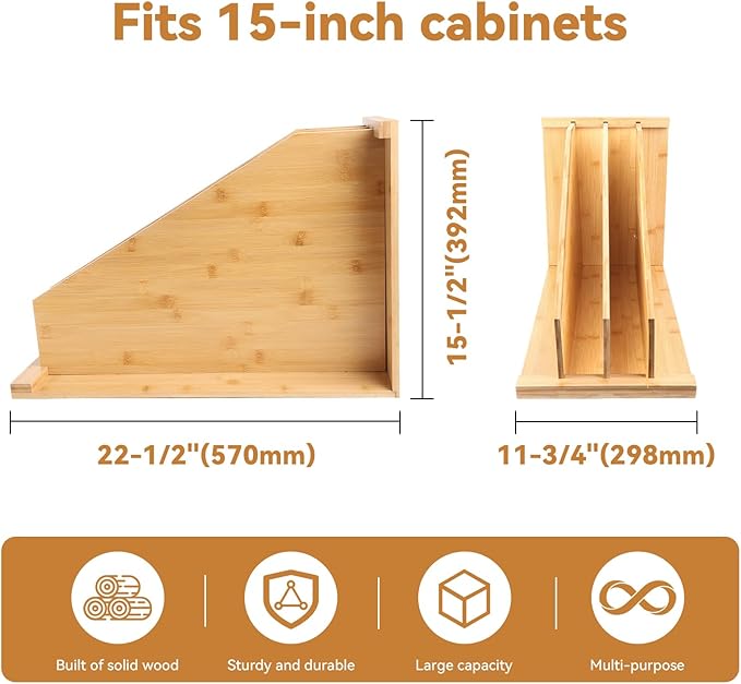 Brvclon Upgraded Tray Dividers for Cabinets,15in Hx22in Dx12in W, Kitchen Cabinet Tray Divider for Pans, Lids, Pot And Pan, Cookie Sheet. with 3 Dividers,Keeping The Kitchen Organized (1)