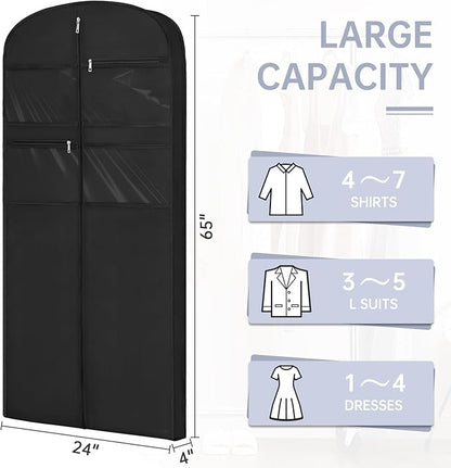 65" Garment Bag for Travel for Hanging Clothes Storage Hanging Suit Cover with Zipper and Accessory Storage for Coats, Dresses, Suits