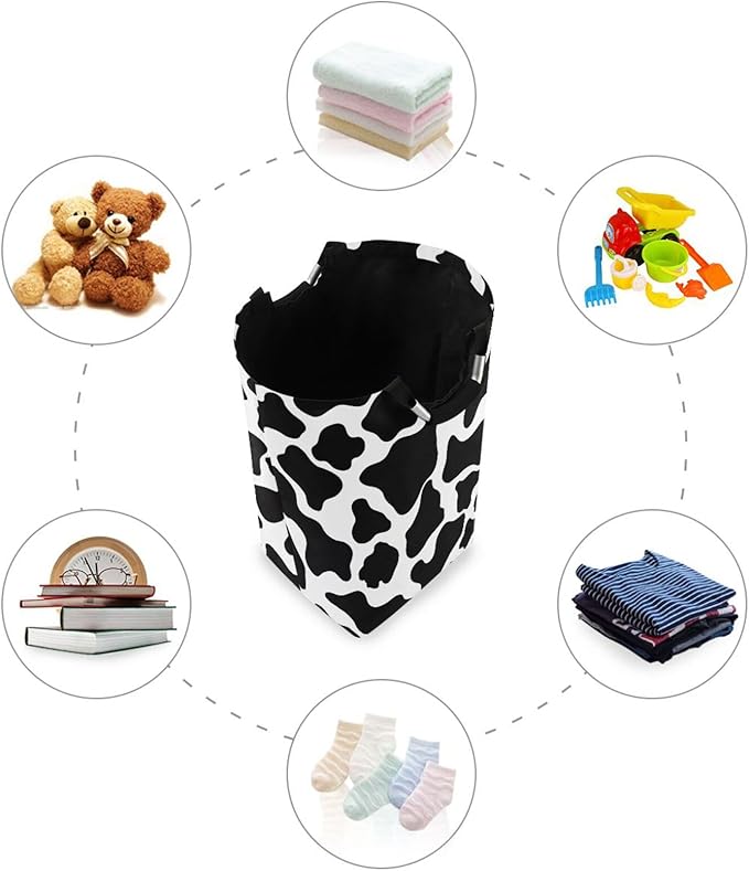 Laundry Hamper Basket Cow White Texture Storage Basket Collapsible Clothes Hamper with Handle Decorative Organizer Bins Basket for Kids Room Dirty Cloth College Dorm
