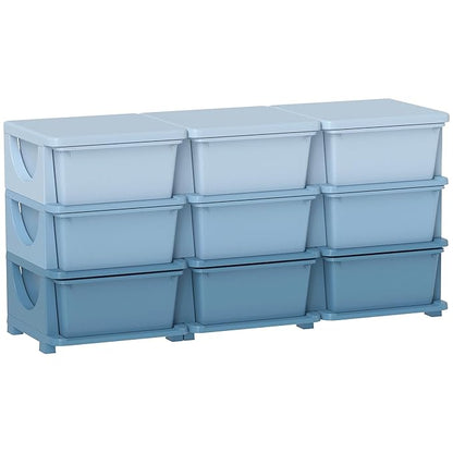 Qaba 3 Tier Kids Storage Unit, Toy Organizers and Storage with 9 Drawer Chest for Kids Bedroom Nursery Kindergarten Living Room for Boys Girls Toddlers, Blue