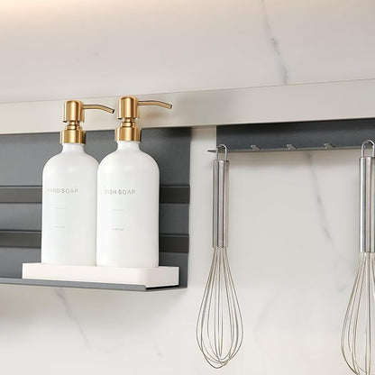 Prus Waso Gold Soap Dispenser Set, Glass Soap Dispenser with Stainless Steel Pump, Perfect for Modern Kitchen Counter Decor. (Gold)