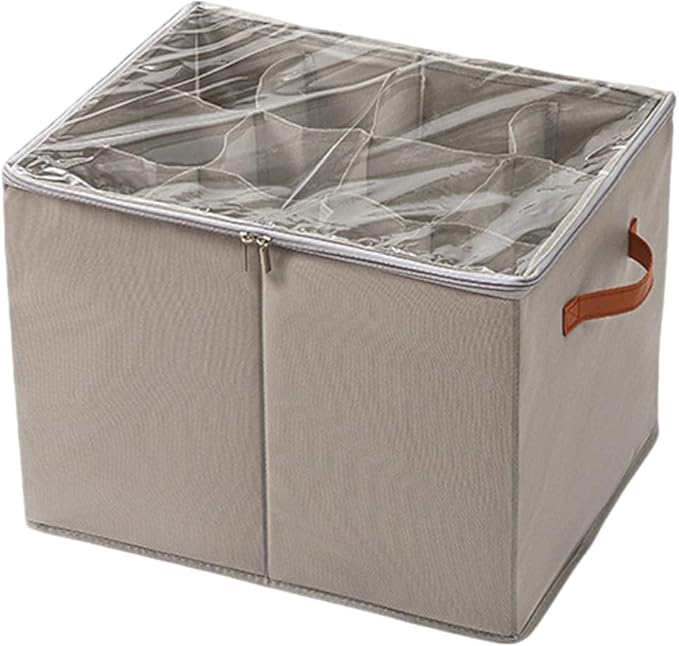 SLDYH Shoe Organizer for Closet, Tidy Up and Organize, Shoe Storage Easy to Store and Search, 12-20 Grid Fabric Shoe Box with Clear Cover (Grey, 12 Grids)