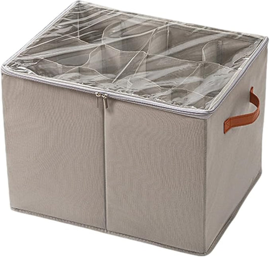 SLDYH Shoe Organizer for Closet, Tidy Up and Organize, Shoe Storage Easy to Store and Search, 12-20 Grid Fabric Shoe Box with Clear Cover (Grey, 12 Grids)