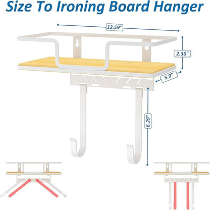 efluky Ironing Board Hanger Wall Mount with Removable Hooks, Ironing Board Holder Organizer Compatible with T/Leg & Y/Leg Ironing Boards, Space Saving Laundry Room Storage, 12.59"x5.9"x2.36", White