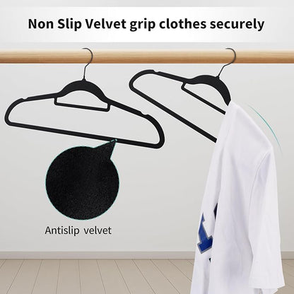 Perfecasa Black Velvet Hangers 30 Pack - Non Slip Clothes Hangers, Ultra Slim Hangers, Space Saving Swivel Black Hook, Suit, Top, Tie, Shirt, Skirt & Pant Felt Hangers, Black Hangers