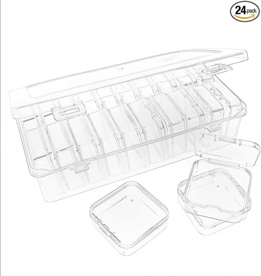 24Pack Bead Organizer Box With Hinged Lid - Clear Bead Storage Containers for Organizing DIY Jewelry Craft and Bracelet Making - Mini Plastic Bead Box (24Pack 2.15 X 2.15 X 0.8inch)