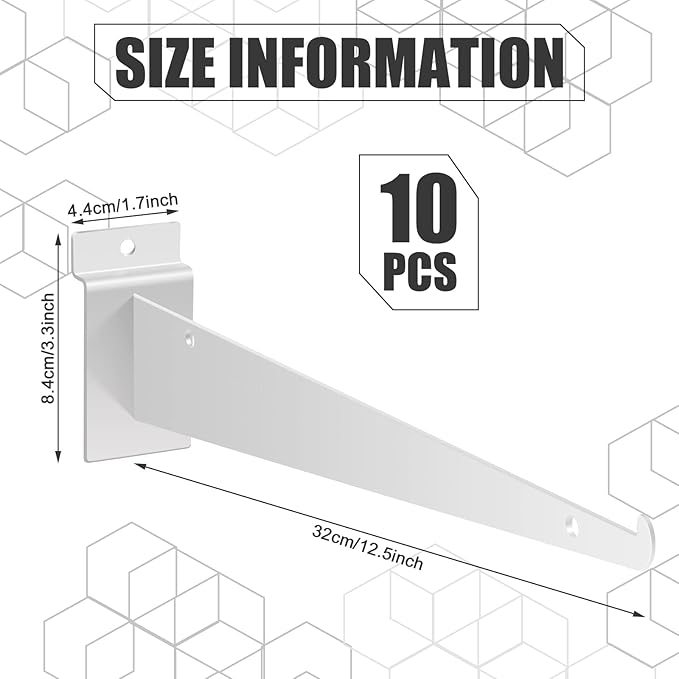 Oudain 12" Slatwall Shelf Bracket with Lip Heavy Duty Slat Wall Brackets Bulk Floating Metal Slatwall Accessories for Shelving Display Garage Kitchen Mounting Supplies(White,10 Pcs)