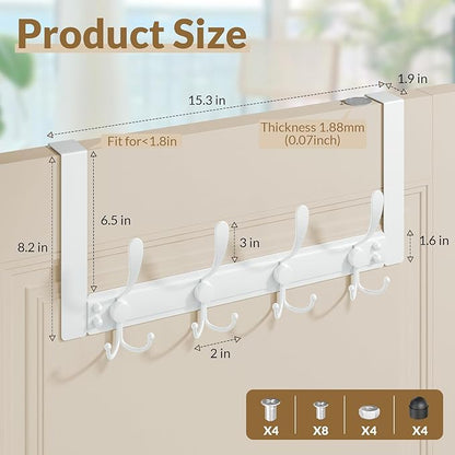 BAKON Over The Door Hooks with 4 Triple Hooks, Heavy Duty Over Door Hanger for Bathroom Closet Bedroom Kitchen Dorm Room, Towel Coat Rack Home Organizer for Hanging Clothes Coat Hat Jacket (1, White)