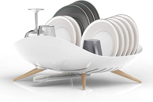 carrotez Dish Drying Rack, Dish Rack, Dish Drainer with Swivel Spout for Kitchen Counter, Auto Water Drainage, Durable, Rustproof, White