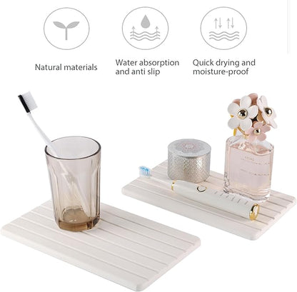 2 PCS Water Absorbent diatomite Coasters, 9.5" x 5.5" Water Absorbing Stone Tray for Sink, Stone Drying mat for Kitchen Counter, Stone soap Tray Used for Hand Soaps & toiletries & Plants