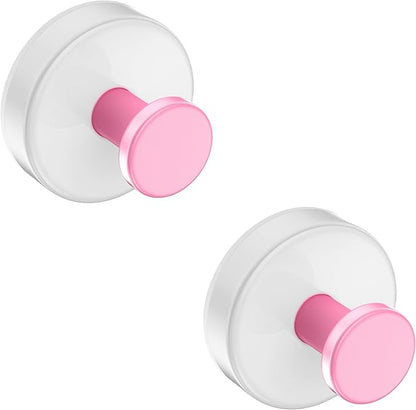 Suction Cup Hooks for Shower,Removable No Drill Towel Hooks,Upgraded 15 lbs Strong Suction hooks for Bathroom Tile,Shower Wall,Glass Door,Kitchen-Loofah,Coat,Stainless Waterproof-White Pink 2 Pcs