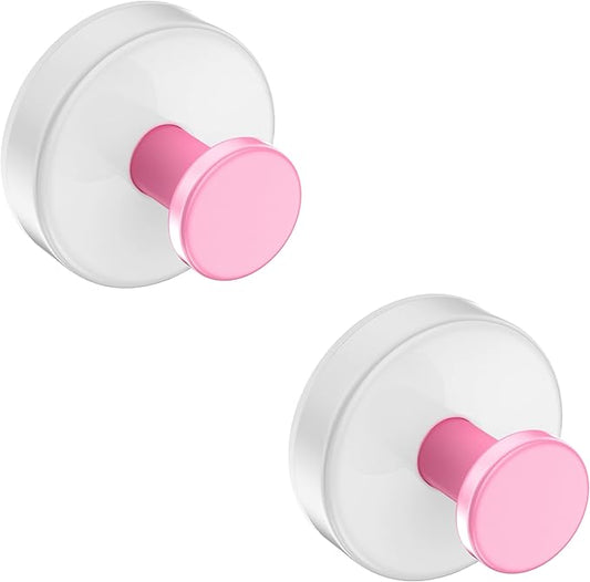 Suction Cup Hooks for Shower,Removable No Drill Towel Hooks,Upgraded 15 lbs Strong Suction hooks for Bathroom Tile,Shower Wall,Glass Door,Kitchen-Loofah,Coat,Stainless Waterproof-White Pink 2 Pcs