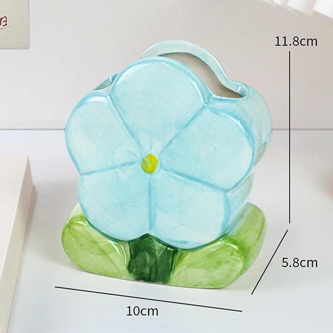 Flower Desk Pen Holder Blue Desk Accessories for Desk Aesthetic Cute Toothbrush Makeup Pencil Holders Office Home Decor Birthday Gifts for Women Vanity Kawaii Kitchen Utensil Holders