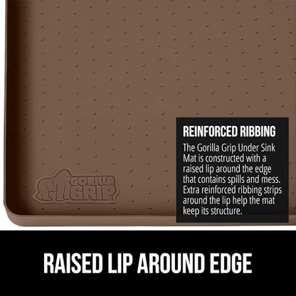 GORILLA GRIP Waterproof Silicone Under Sink Mat with Raised Lip for Kitchen and Bathroom, Cabinet Shelf Liner Stay in Place Mats Dishwasher Safe Drawer Liner, Organizer Tray, 15 x 22 in, Coffee