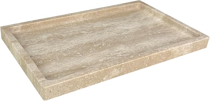 OAIQNUJ Natural Travertine Stone Perfume Tray, 9.8"x5.9" Marble Vanity Tray for Bathroom/Kitchen/Coffee Table