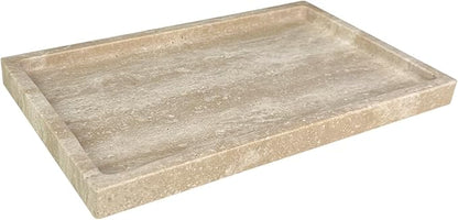 OAIQNUJ Natural Travertine Stone Perfume Tray, 9.8"x5.9" Marble Vanity Tray for Bathroom/Kitchen/Coffee Table