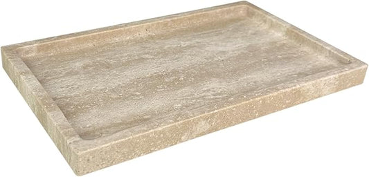 OAIQNUJ Natural Travertine Stone Perfume Tray, 9.8"x5.9" Marble Vanity Tray for Bathroom/Kitchen/Coffee Table