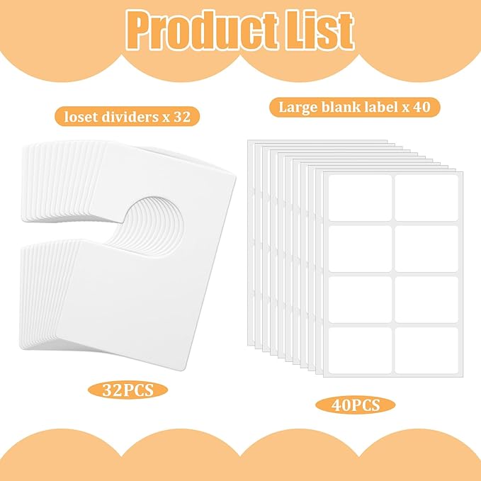 32 Pack Closet Dividers for Hanging Clothes Clothing Size Dividers,Size Markers for Clothing White Clothings Rack Reusable Closet Separators with 40 Labels Rectangular Clothings Closets Divider