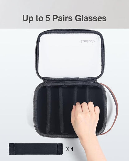 Luxtude Travel Sunglasses Organizer Case for Women Men, Glasses Case Multiple Pairs w/Adjustable Slot, Clear Sunglass Storage