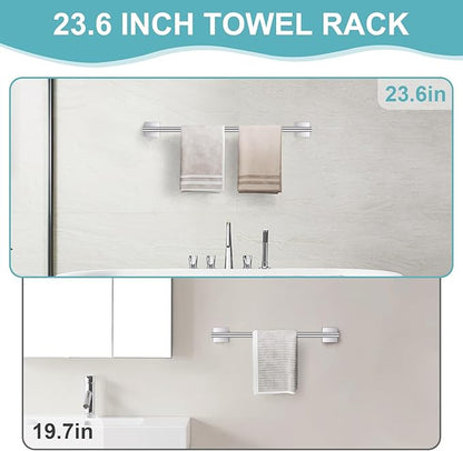 10 Pieces Brushed Nickel Towel Bar Set, Double Dase Toilet Paper Holder Bathroom Hardware Set, 23.6 Inch Stainless Steel Towel Rack for Bathroom Wall Mounted