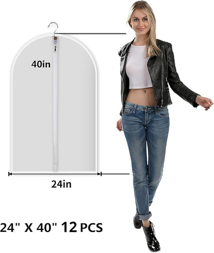 Garment storage clothing bags - 40 inch PEVA garment covers closet storage bag set for 12pcs with Mesh Laundry Bag Included