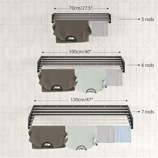 Step Up Laundry Drying Rack (27.5-INCH Industrial Gray), Wall Mounted, Retractable Clothes Drying Rack, 40lbs Load Capacity, 11.6 Linear Ft, with Wall Template and Long Screwdriver Bit