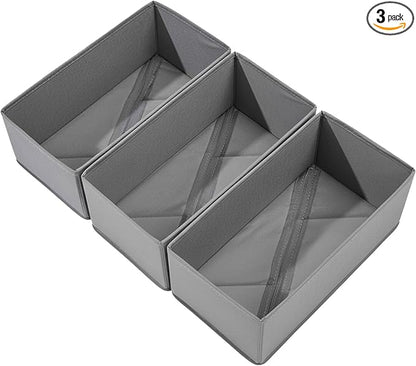 Sock Drawer Organizer Set of 3 Pack Gray, 11" Small Collapsible Fabric Underwear Dividers, Closet Foldable Dresser Storage Bins