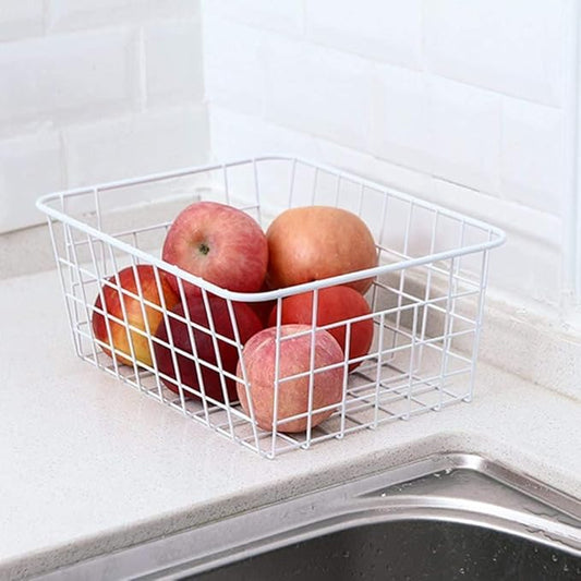 Redrubbit Wire Storage Baskets, Large Farmhouse Metal Freezer Basket Storage Organizer Bins with Handles for Kitchen Cabinets, Pantry, Closets, Bedrooms, Bathrooms, Set of 4, White