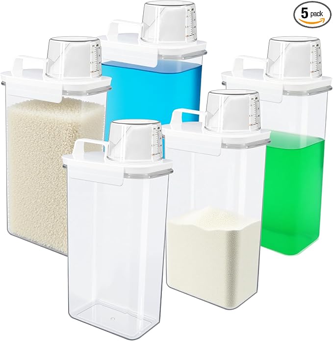 5 Pcs Liquid Laundry Detergent Dispenser 78 oz Clear Soap Powder Container with Lids Fabric Softener Bleach Dispenser for Storage Laundry Room Organization