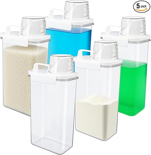 5 Pcs Liquid Laundry Detergent Dispenser 78 oz Clear Soap Powder Container with Lids Fabric Softener Bleach Dispenser for Storage Laundry Room Organization