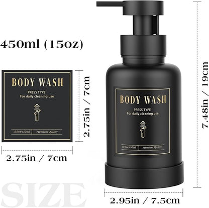 Luxspire Foaming Soap Dispenser, Glass Foam Pump Soap Dispenser, Non-Slip Hand Soap Dispenser with 5 Waterproof Labels, 15 Oz Refillable Liquid Soap Dispenser for Bathroom & Kitchen, Black, 1 Pack
