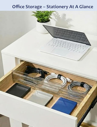 Smoke Grey Clear Drawer Dividers - 5 Pack Semi-Transparent Adjustable Plastic Separators with Residue-Free Adhesive - Non-Slip Organizer for Dresser, Office Desk, Kitchen & Tool Box (3" High)