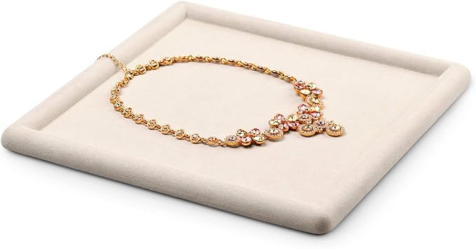 Oirlv Top Microfiber Jewelry Tray Square Nightstand Organizer Rings Earrings Necklace Trinket Storage Tray Showcase Jewelry Display (Beige)