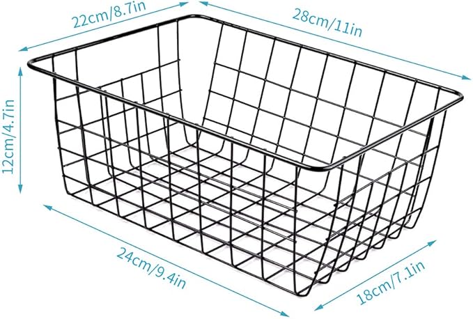 5PCS Wire Storage Baskets, Premium Metal Storage Organizer Basket, Small Size Metal Baskets for Home Office Kitchen, Black
