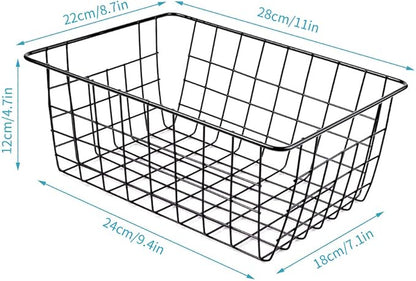 5PCS Wire Storage Baskets, Premium Metal Storage Organizer Basket, Small Size Metal Baskets for Home Office Kitchen, Black