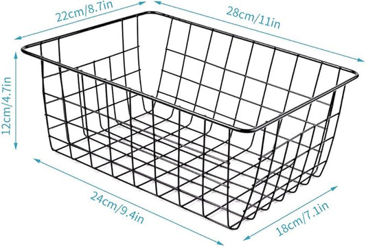 5PCS Wire Storage Baskets, Premium Metal Storage Organizer Basket, Small Size Metal Baskets for Home Office Kitchen, Black