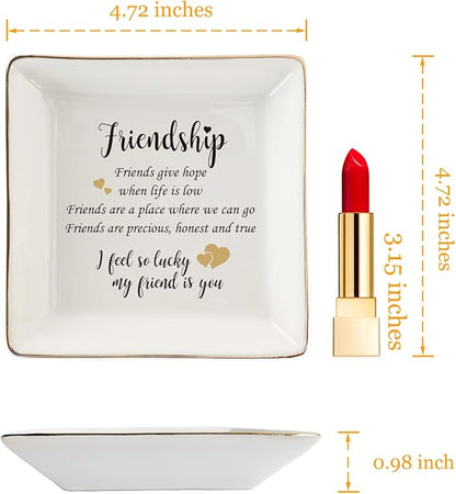HOME SMILE Best Friends Ring Dish Decorative Tray-Friendship Present-Sentimental Inspirational Gift for Cheer Up Women-Friends Are A Place Where We Can Go,I’m Lucky My Friend is You